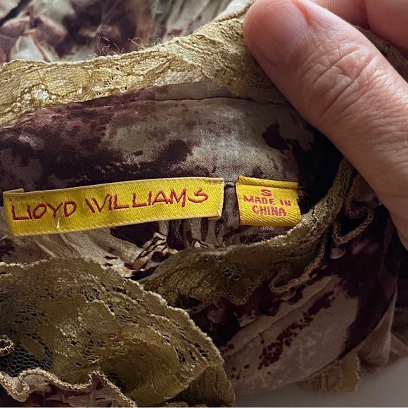 Y2K Lloyd Williams Blouse Woman Small Crinkle Sheer Lace Bell Sleeve Forestfairy - Picture 8 of 16